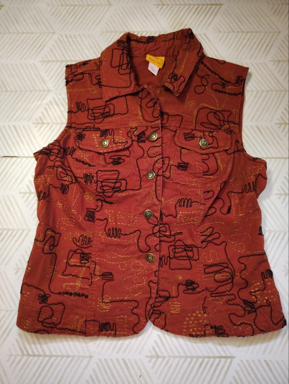Ruby Rd Rust Orange Embroidered Button-Front‎ Top Size 6